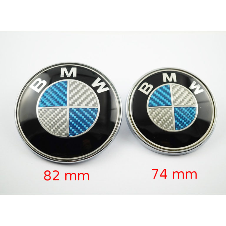 BMW Emblem Blue & White Carbon Fiber Emblem 82mm Hood Badge & 74mm